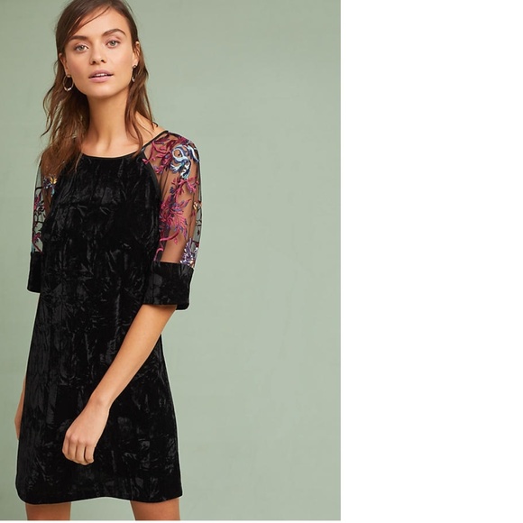 Anthropologie Dresses & Skirts - ANTHROPOLOGIE EMBROIDERED VELVET SHIFT DRESS new